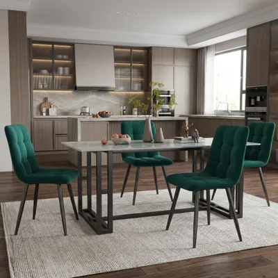 Obrázok produktu pre INONEFT Moderná sada jedálenských stoličiek, 4 kusy, čalúnené, kuchynské stoličky so stabilnými čiernymi kovovými nohami, vhodné do jedálne v domácnosti, materiál: zamat, farba: zelená