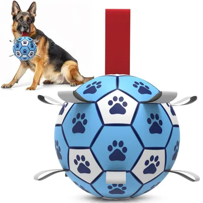 Produktbild von Hundeball mit Seil, Hundefußball, L, Blau Weiß