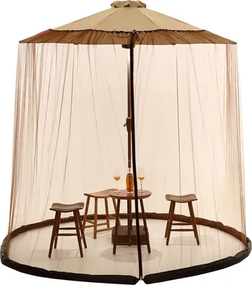 Image de （400*240cm，Braun）Parasol-Moustiquaire Moustiquaire réglable Protection contre les insectes Parasol d'ampérage Toile pour parasol de terrasse avec 2 portes, base lourde remplissable , moustiquaire pour terrasse, jardin et arrière-cour (moustiquaire uniquement)