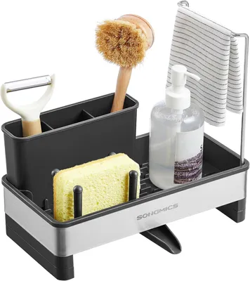 Productafbeelding van Gootsteenorganizer met sponshouder - Afdruiporganizer voor de keuken - RVS 304 en PP-kunststof