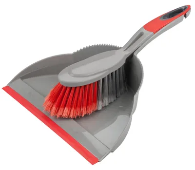 Produktbild von Buemag Kehrschaufel und Burste - Kunststoff - 35 x 25 cm - grau/rot