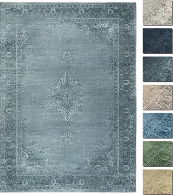 Produktbild von Kelim Vintage Teppich Wohnzimmer Silber 195 X 280 cm, Waschbar Boho Teppich Super Soft, Moderner Kurzflor Teppich