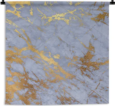 Produktbild von MuchoWow® Wandteppich Wandbehang Marmor - Muster - Blau - Gold 150x150 cm Tapisserie Dekoration Wandtuch - Wohnaccessoires - Modernes