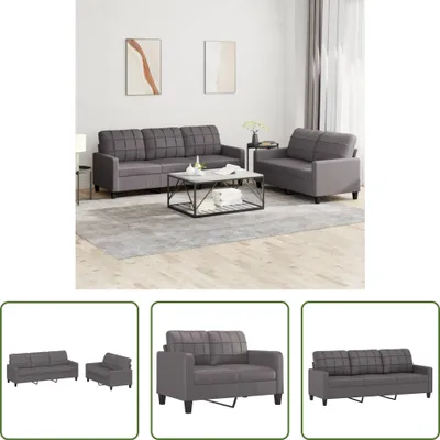 Produktbild von The Living Store 2-tlg. Sofagarnitur mit Kissen Grau Kunstleder