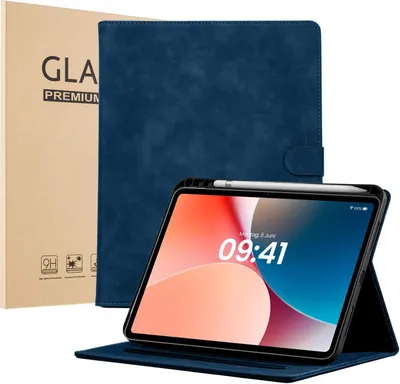 Produktbild von LBH Tablet Schutzhülle + 2x 9H Display Glas für Apple iPad Air 6. Gen 11 Zoll Cover Case Schutz Tablet Farbe: Blau