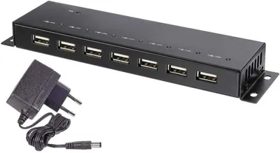 Produktbild von Renkforce RF-4791678 USB-Hub 7 Port USB-A USB 2.0 480 MBit/s Metallgehäuse, zur Wandmontage Schwarz RF-4791678