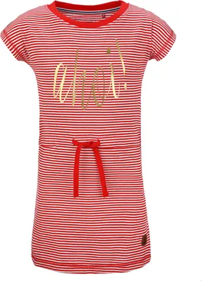 Produktbild von modAS Kinder Mädchenkleid Ahoi mit Streifen - Streifenkleid mit Print aus Baumwolle in Rot-Weiß Größe 86-92