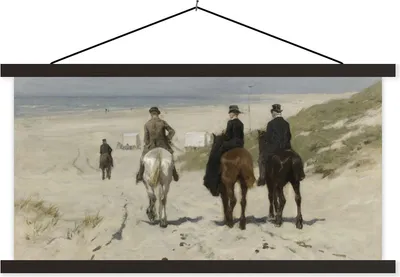 Produktbild von MuchoWow® Textilposter Morgendliche Fahrt am Strand entlang - Gemälde von Anton Mauve 150x75 cm mit schwarzem Rahmen - Posterleiste