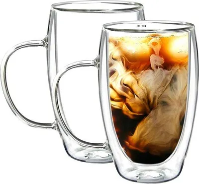 Immagine prodotto di Uniqoos® Set da 2 bicchieri termici in vetro borosilicato a doppia parete, capacità 500 ml, resistenti al calore e alla condensa, adatti al microonde e alla lavastoviglie