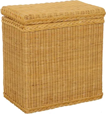 Produktbild von KRINES HOME Wäschekorb / Wäschebox mit Deckel und Inlett aus echtem Rattan, Wäschetruhe (Honig, Klein)