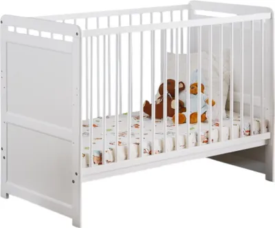 Image de Lit et matelas bébé évolutif collection GUIZMO réglable en hauteur. Coloris blanc mat.