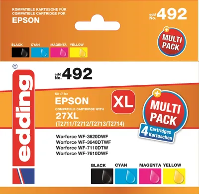 The image shows the packaging of an Edding multipack of ink cartridges for Epson printers.
