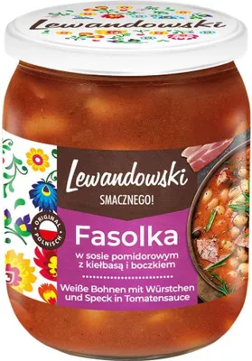 Produktbild von Lewandowski "Fasolka po bretonsku" Weiße Bohnen mit Würstchen und Speck in Tomatensauce 500g