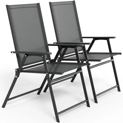 Produktbild von Klappbare Gartenstühle - 2er Set Outdoor Stuhl - Metallrahmen Textilene - Mit Armlehne Rückenlehne - Bis 120 kg - Schwarz
