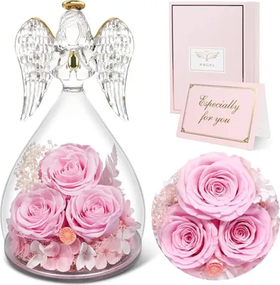Image de Sunia Rose éternelle Ange Boîte cadeau 3 Rose éternelle dans un verre Ange