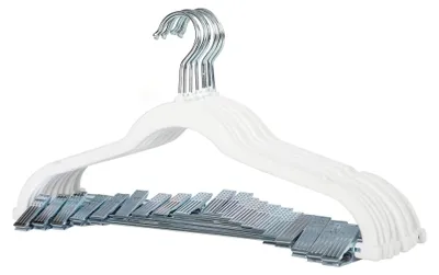Produktbild von 10er Set Kleider- und Hosenbügel mit Clips und Samtbezug in Weiß