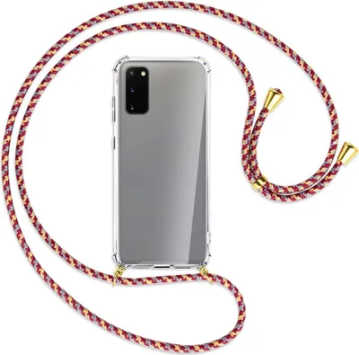 Produktbild von Handykette Backcover-Schutzhülle mit Band (Metall goldfarben) für Samsung Galaxy S20 (G980) - weinrot/gelb/grau
