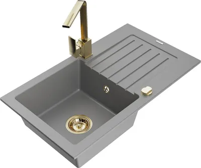 Produktbild von Mexen Pablo 1 Becken-Granitspüle mit Abtropffläche und Mischbatterie Rita, Grau - 6510-71-670300-50