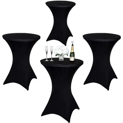 Produktbild von 4er-Set Stehtischhussen Stretch-Tischdecke Ø 80-85 cm Schwarz 80x110cm