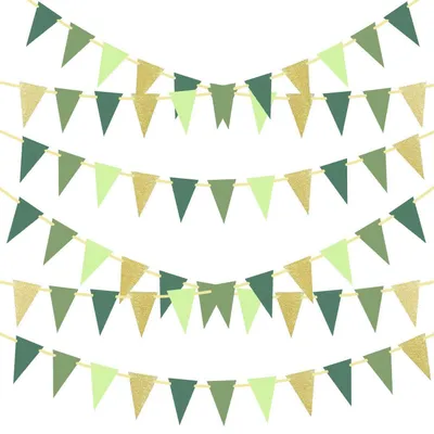 Produktbild von Wimpelkette 4 Stück 5M Grün Gold Papier Glitzer Boho Deko für Party Hochzeit Einschulung