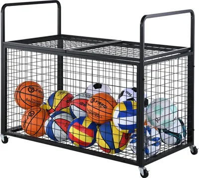 Zdjęcie produktu dla Wózek na piłki Wózek na kółkach 1150 x 610 x 912 mm Piłki sportowe, Zamykana klatka do koszykówki Klatka na piłki, Sprzęt sportowy do użytku wewnątrz i na zewnątrz, Stalowy wózek na kółkach do garaży