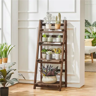 Produktbild von Yaheetech Klappbare Blumentreppe, Blumenregal 4 Etagen, Blumenständer, Standregal, Braun