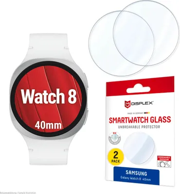 Produktbild von Displex 9H Schutzfolie Galaxy Watch 8 (40mm), 2 Stück, ultradünn, randlos, Germany, Displayschutz, Smartwatch, Transparent, Samsung, Galaxy Watch 8 (40mm), Gehärtetes Glas