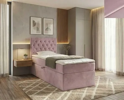 Produktbild von Boxspringbett ELEGANTE NORDELO New Velo 127 PINK 90 x 200 cm mit Stauraum, Bonellmatratze und 4 cm Topper