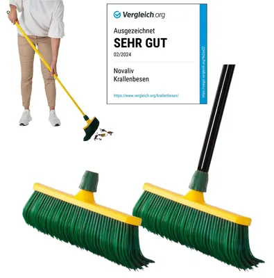 Produktbild von Novaliv 2x Premium Krallenbesen mit Stiel 40cm, Spezialbesen gebogenen Borsten Kunststoffkopf -Ideal als Gartenbesen, Kratzbesen, Kunstrasen Besen, Optimal für Camping, Straßenbesen