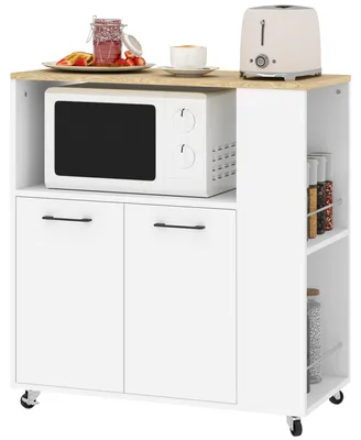 Image de Chariot de service pour cuisine - Armoire mobile - 2 portes - Étagère réglable - Bois - Armoire de rangement pour cuisine - Blanc