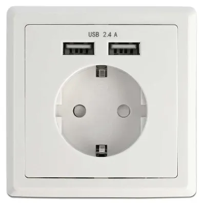 Imagen del producto de Enchufe empotrable con 2 puertos USB de carga, 2,4 A