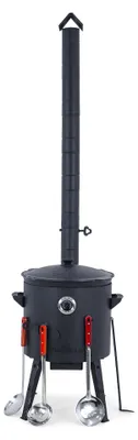 Produktbild von Posylka.de Feuerstelle Feuerofen Ø 40 cm Kazan 12 L flach Plov-Kellenset Langrohr Deckel, (11-St)
