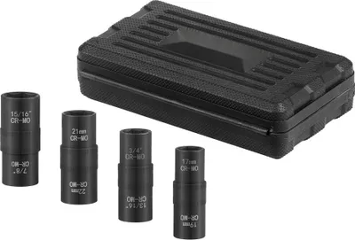 Produktbild von Radmuttern-Schlagsteckschlüsselsatz 12,7mm - Metrisch & SAE - 4-teilig - Hochwertiger Werkzeugkoffer - Profi-Radmutternschlüssel