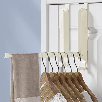 Produktbild von Doppelte Kleiderstange, Edelstahl-Haken, falterbare Kleiderstange, falterbare Kleiderstangen, Kleiderstange für das Aufhängen von Kleidung, Schals, Taschen und Weihnachtskranzen (cremefarben)
