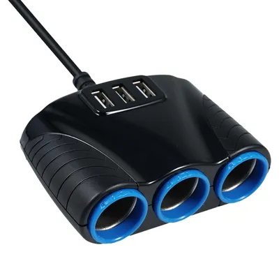 Image de Adaptateur secteur de remplacement avec répartiteur à 3 prises pour allume-cigare 12-24 V et chargeur USB, pour véhicules, tablettes, smartphones, etc.