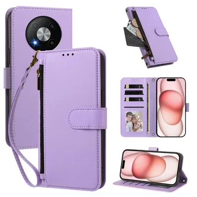 Produktbild von Geldbörse Hülle für ZTE Blade A73 5G, Kunstleder Handyhülle mit Kartenfächer, Ständer, Handschlaufe Violett