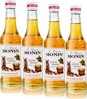 Produktbild von 4x Monin Geröstete Haselnuss Sirup, 250 ml Flasche - für Cocktails, zum Kaffee