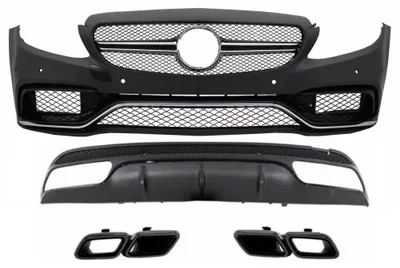 Produktbild von Stoßstange für Mercedes C W205 S205 14-20 Diffusor Auspuffblenden Sport C63 Look.