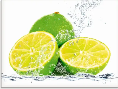 Produktbild von ARTland Glasbild Limette mit Spritzwasser Größe: 60x45 cm