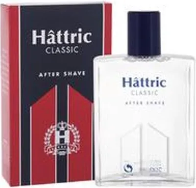 A box of Hattric Classic After Shave is shown next to the bottle.