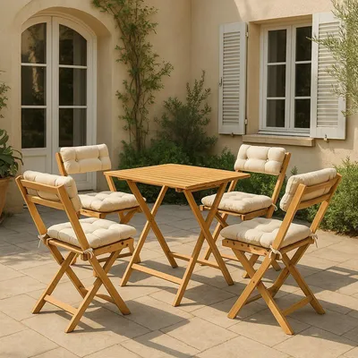 Produktbild von Dmora Gartenmöbel-Set, Fanano Weiß-Creme, 4 Sitze, ein Tisch