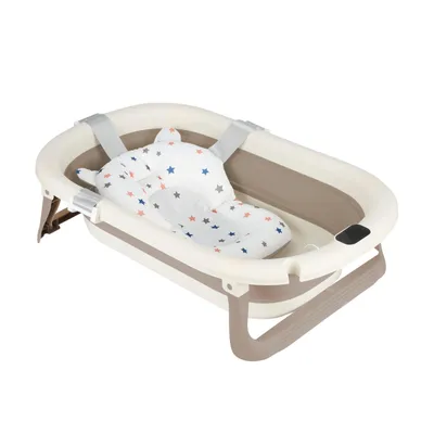 Produktbild von Baby Badewanne Set Faltbar mit Thermometer und Kissen für Neugeborene und Babys Khaki