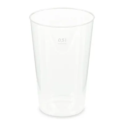 Produktbild von 12x Mehrwegbecher Pfandbecher transparent stabil+ PP 0,5L Eichstrich Ø 93mm