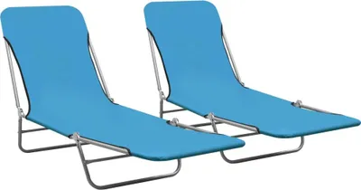 Image de Chaises longues pliables lot de 2 Acier et tissu Bleu