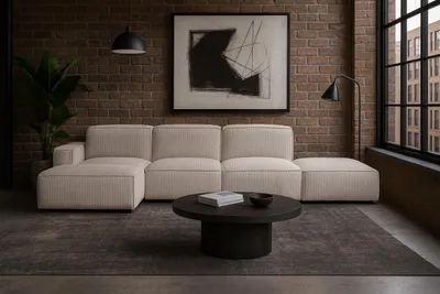 Produktbild von Kaiser Möbel Ecksofa Cursal L-Form, Stoff Poso, Beige + Hocker, Links