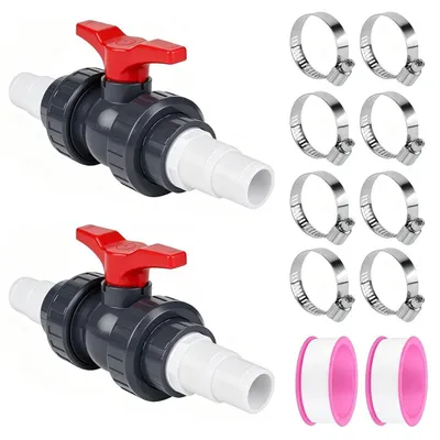 Immagine prodotto di Valvola a sfera in PVC, 50 mm, confezione da 2 pezzi, con attacco per tubo da 32-38 mm
