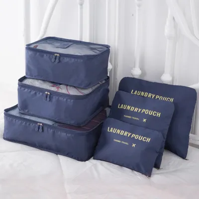 Produktbild von Reise Koffer Organizer Packtaschen Kleidertaschen Packwürfel Set 6-teilig in Dunkelblau
