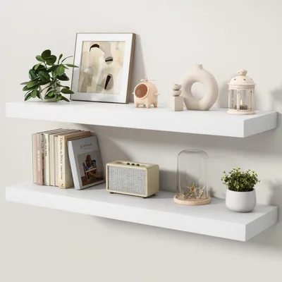 Image de Wandregal, lot de 2 étagères murales flottantes, 100 cm, MDF, blanc