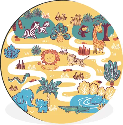 Produktbild von MuchoWow® Aluminium Wandkreis Safari - Tiere - Kinder Ø 60 cm Wanddeko Modern Wohnzimmer - Wand Kreis - Wandbild - Schlafzimmer - Aluminium Bild - Kinderzimmer - Wohnzimmer Dekoration - Wandschmuck