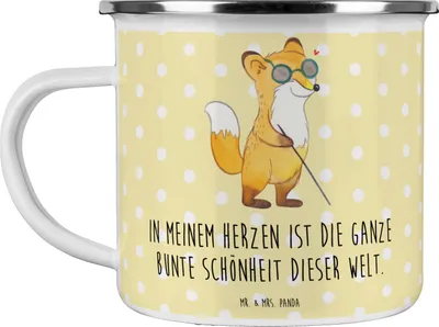 Produktbild von Mr. & Mrs. Panda Teetasse Fuchs Blindheit - Gelb Pastell - Geschenk, Teebecher, Pott, Blechtasse, Erblindung, Emailletasse, becher emaille